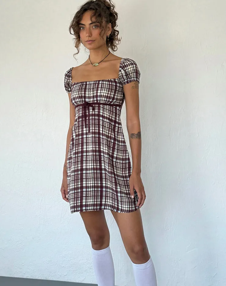 Women Motel Rocks Printed Dresses | Day Dresses | Savio Mini Dress in Multi Check Brown