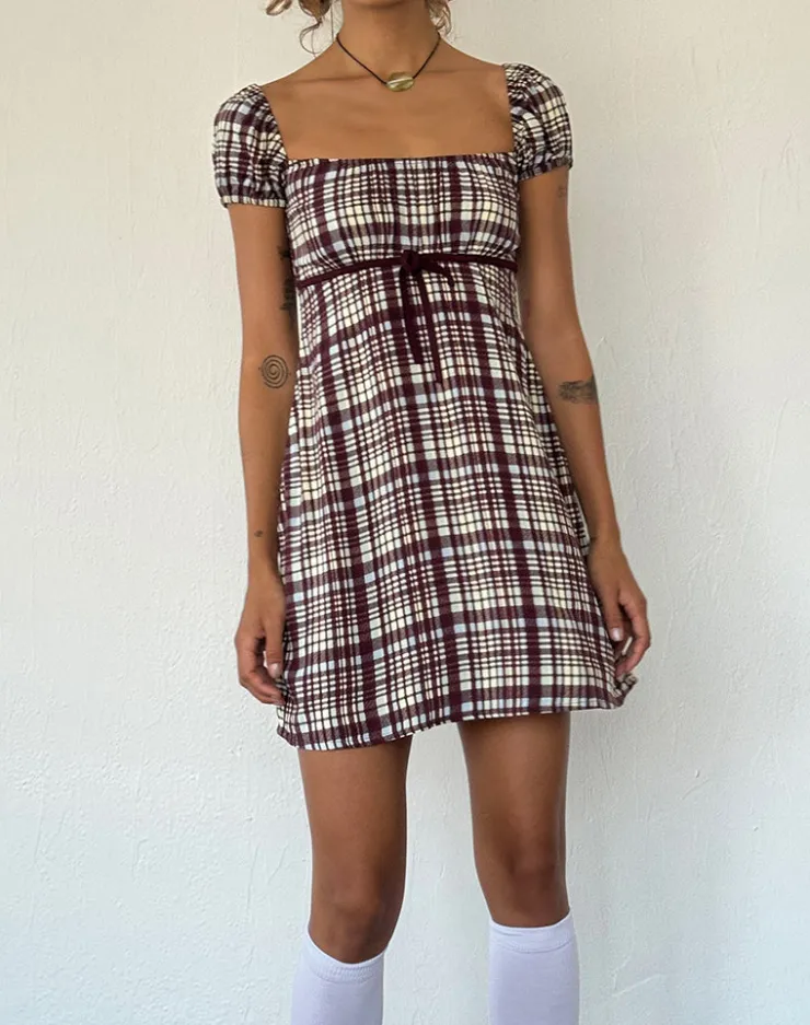 Women Motel Rocks Printed Dresses | Day Dresses | Savio Mini Dress in Multi Check Brown