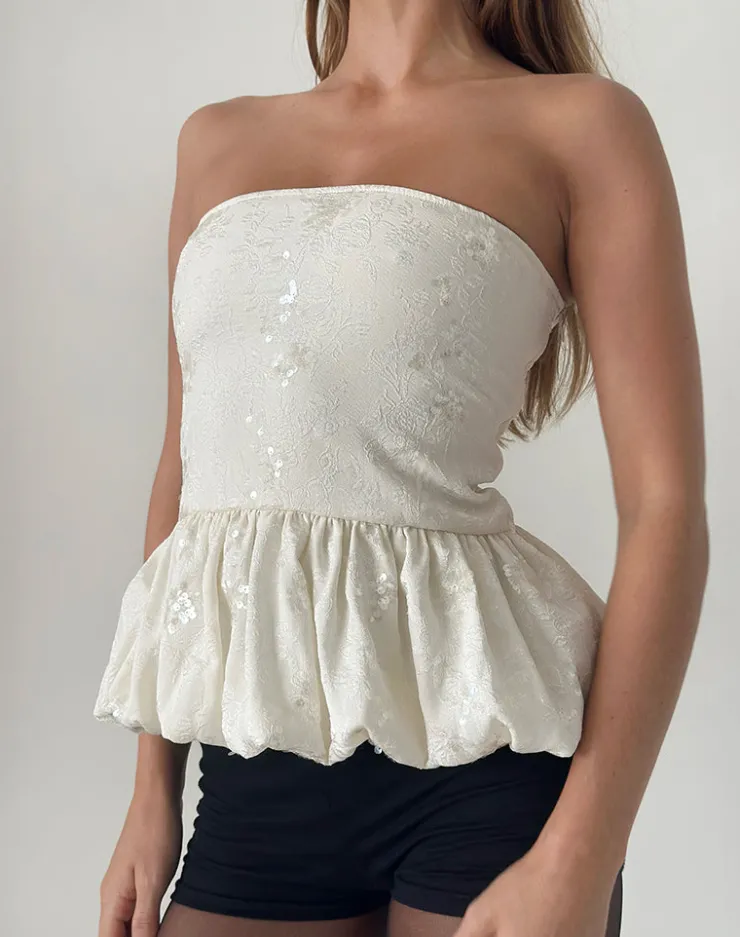 Women Motel Rocks Bandeau Tops | Sequin Tops | Saya Top in Sequin Jacquard Ivory