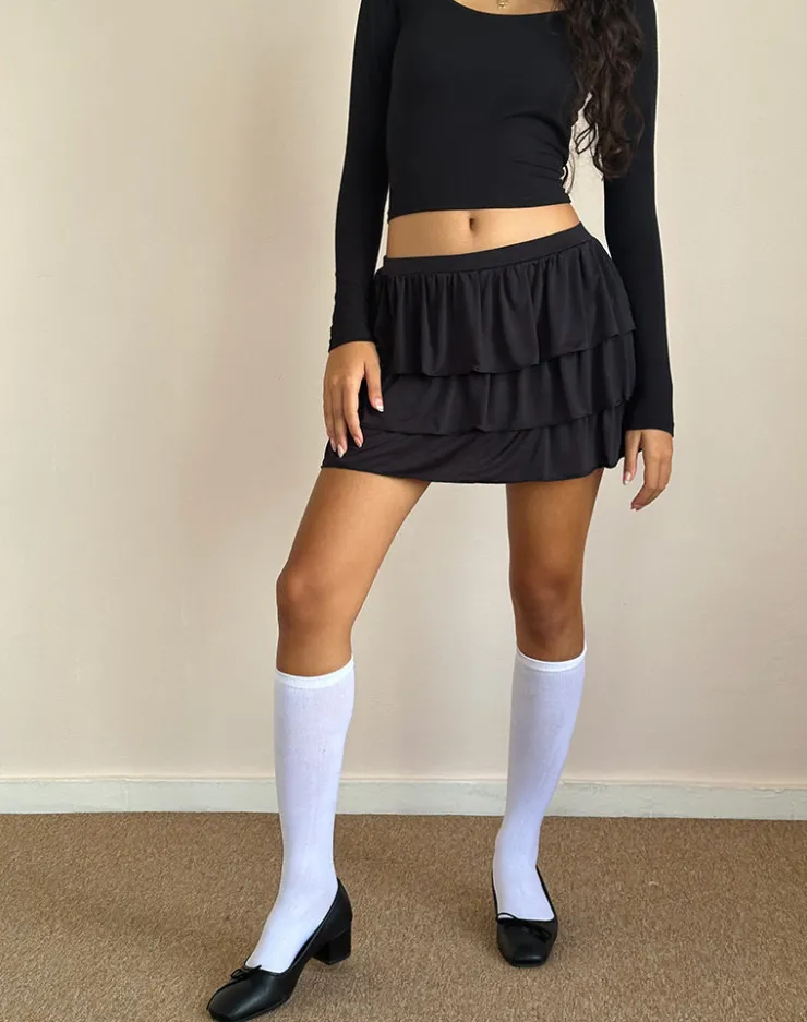 Women Motel Rocks A Line Skirts | Mini Skirts | Sefone Tiered Mini Skirt in Slinky Black