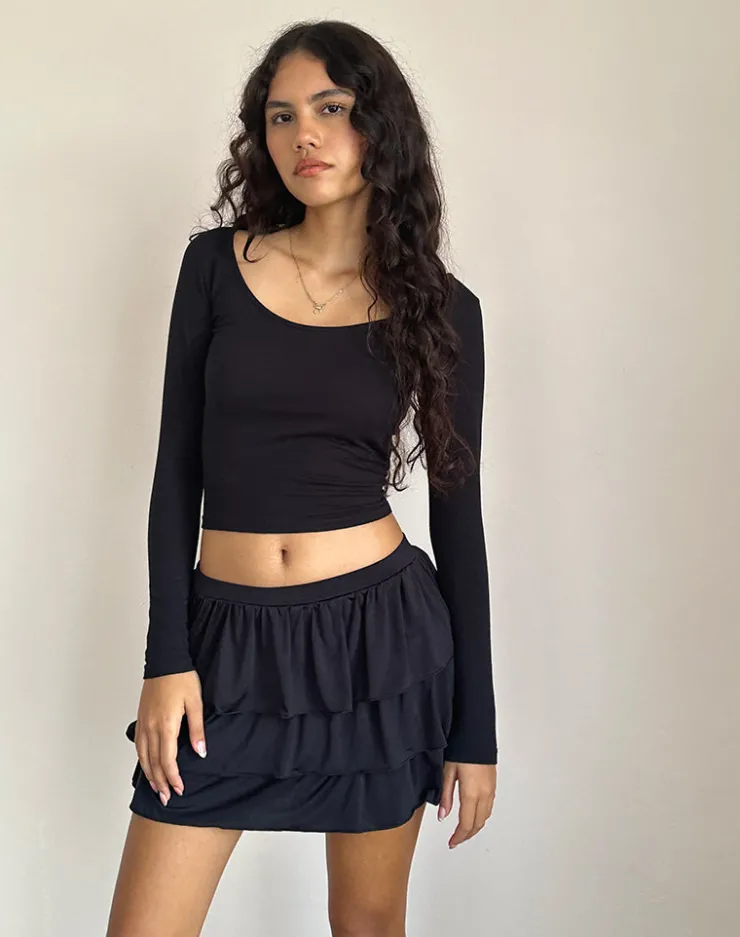 Women Motel Rocks A Line Skirts | Mini Skirts | Sefone Tiered Mini Skirt in Slinky Black