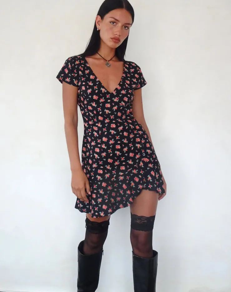 Women Motel Rocks Printed Dresses | Day Dresses | Seleg Mini Dress in Flowing Rose Black