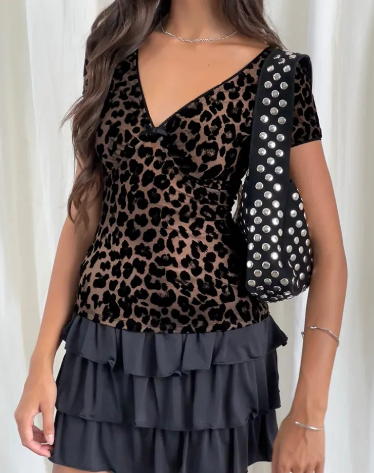 Women Motel Rocks Printed Tops | Going Out Tops | Selina Top in Flocked Rar Leopard