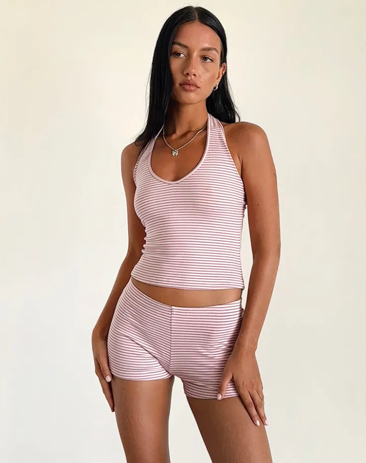 Women Motel Rocks Micro Shorts | Co-ords | Sera Micro Short in Pink and Grey Jersey Stripe