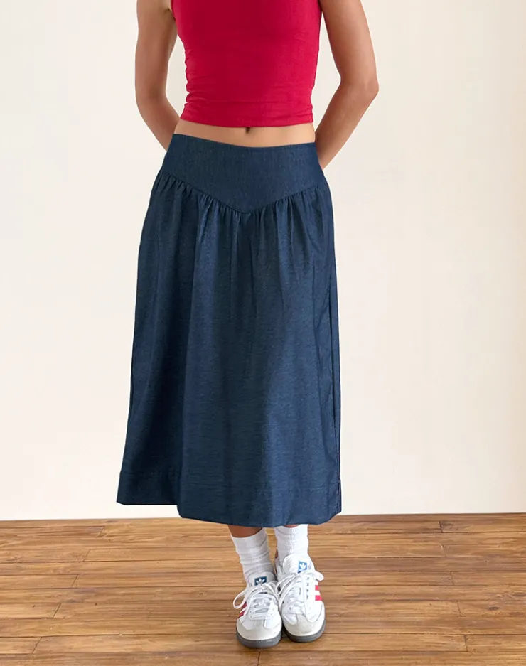 Women Motel Rocks Midi Skirts | Seraya Midi Skirt in Denim Chambray Indigo