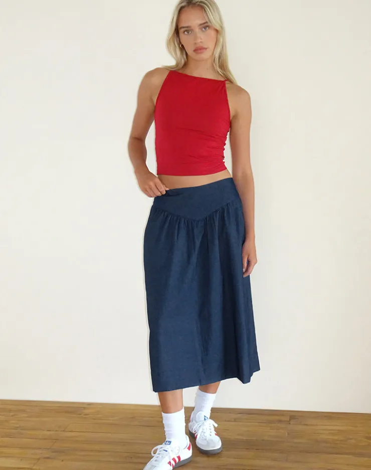 Women Motel Rocks Midi Skirts | Seraya Midi Skirt in Denim Chambray Indigo