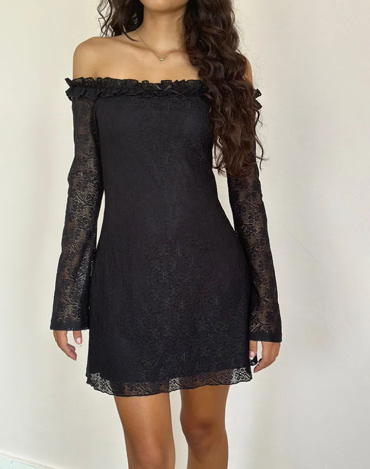 Women Motel Rocks Long Sleeve Dresses | Little Black Dresses | Severine Bardot Mini Dress Lace Black