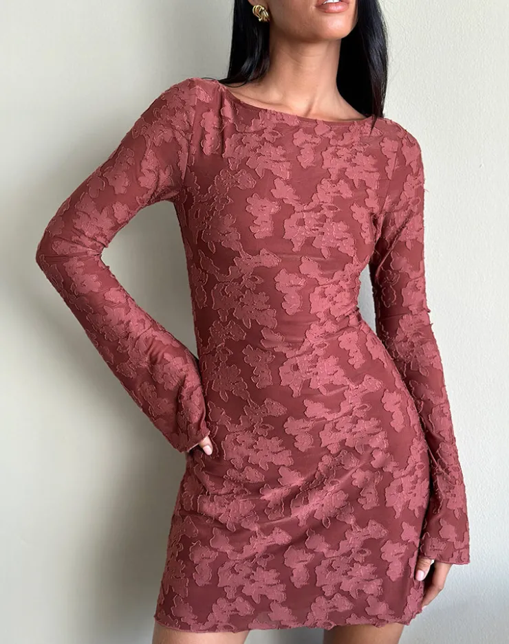 Women Motel Rocks Printed Dresses | Long Sleeve Dresses | Sevila Dress in Maroon Burnout Mesh