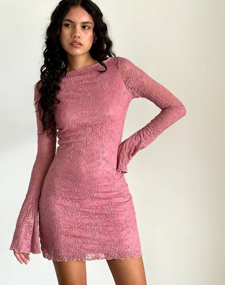 Women Motel Rocks Printed Dresses | Day Dresses | Sevila Long Sleeve Dress in Dusty Rose Lace