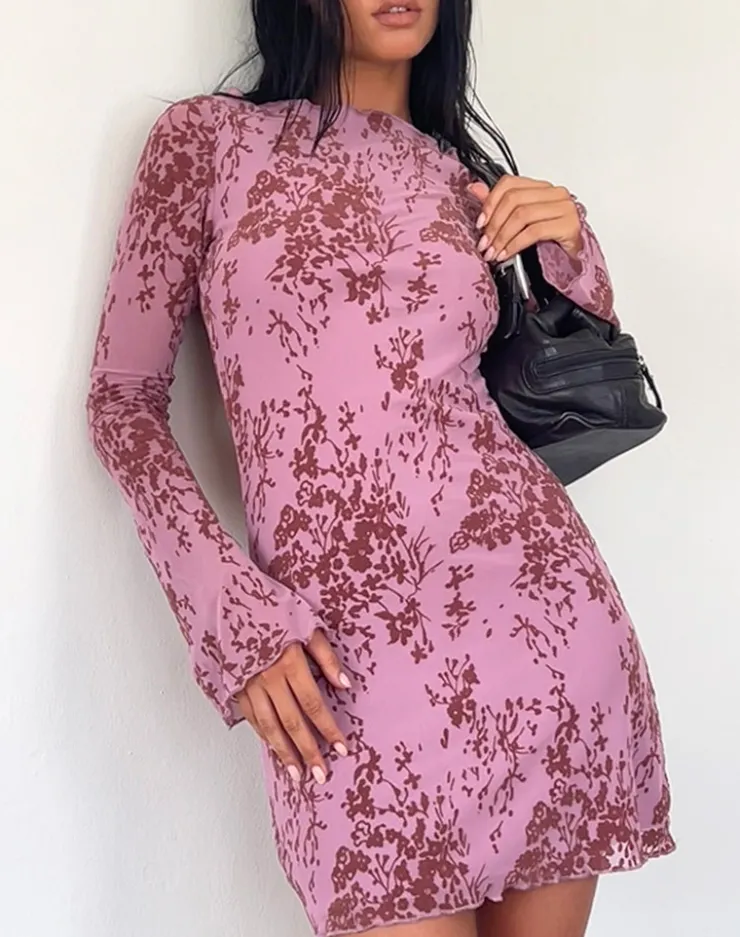 Women Motel Rocks Day Dresses | Bodycon Dresses | Sevila Long Sleeve Mini Dress in Botanic Mauve