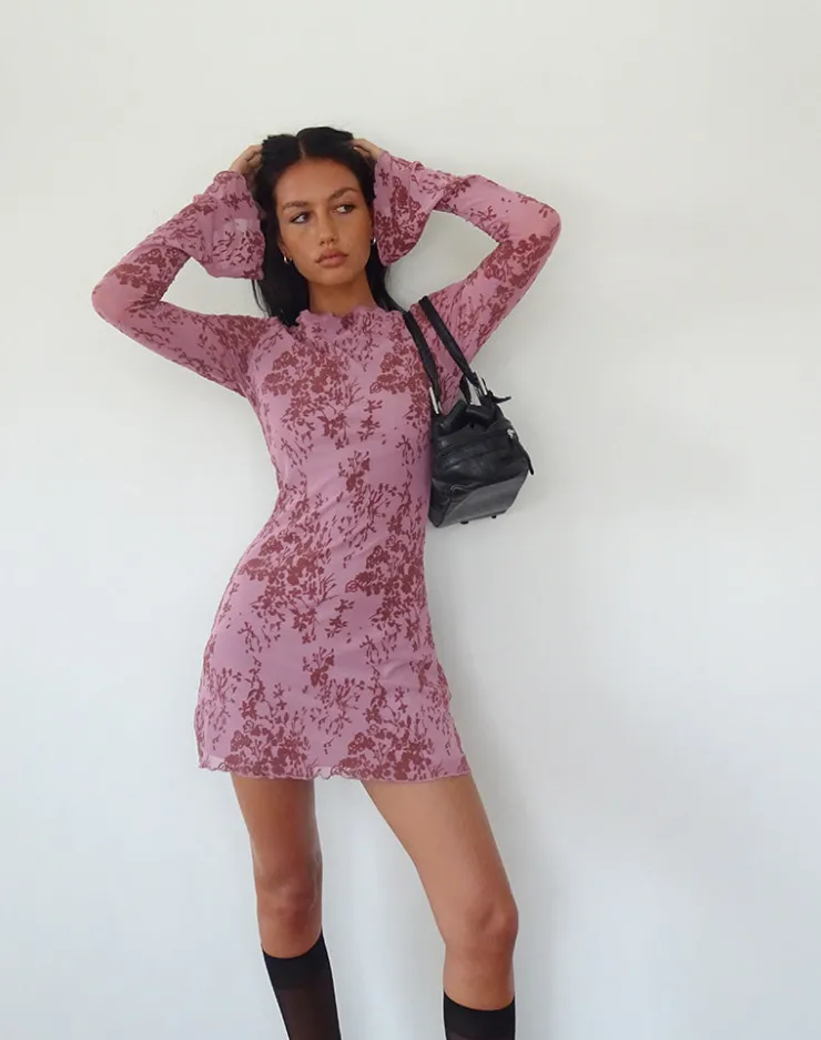 Women Motel Rocks Day Dresses | Bodycon Dresses | Sevila Long Sleeve Mini Dress in Botanic Mauve