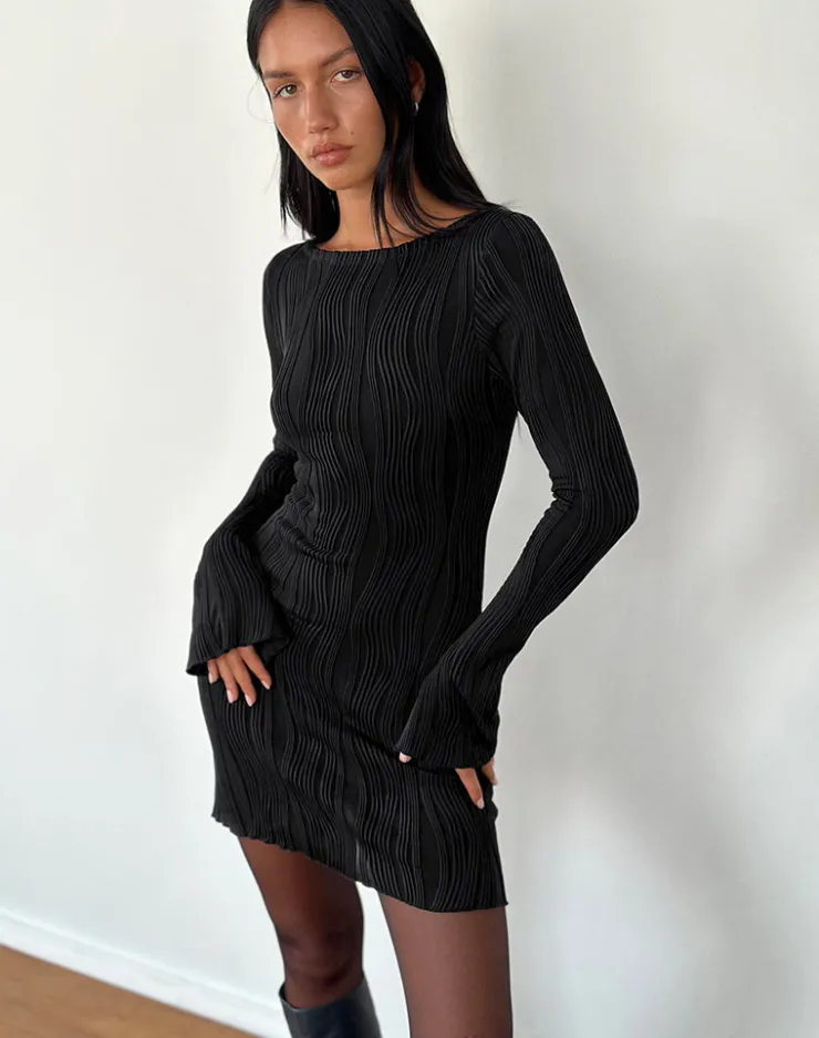 Women Motel Rocks Bodycon Dresses | Long Sleeve Dresses | Sevila Long Sleeve Mini Dress in Crinkle Black