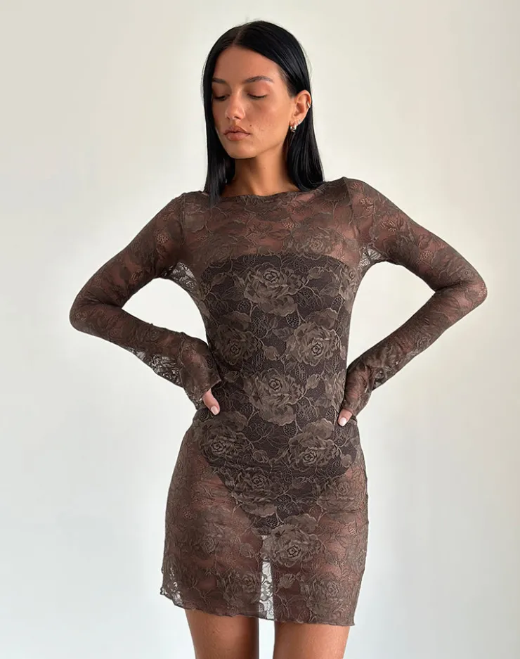 Women Motel Rocks Bodycon Dresses | Long Sleeve Dresses | Sevila Long Sleeve Mini Dress in Dark Brown