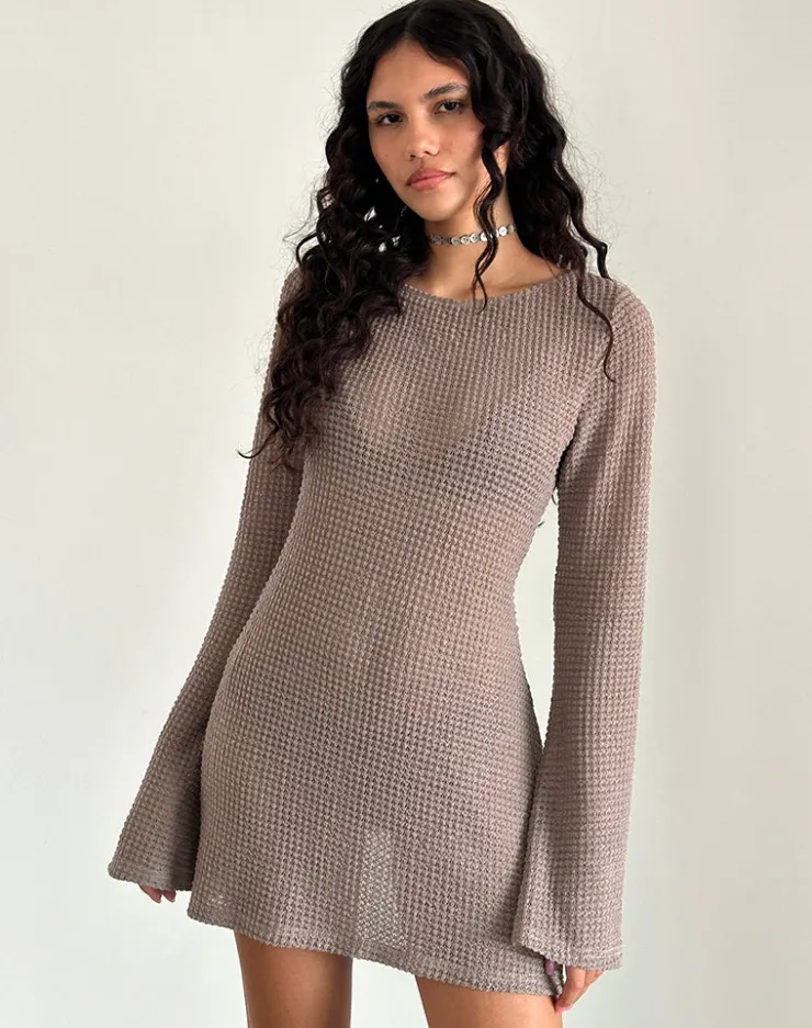 Women Motel Rocks Long Sleeve Dresses | Mini Dresses | Sevila Long Sleeve Mini Dress in Light Taupe Knit