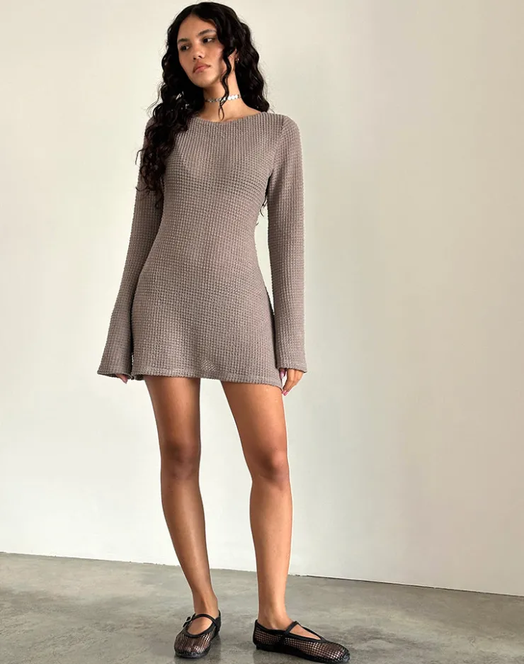 Women Motel Rocks Long Sleeve Dresses | Mini Dresses | Sevila Long Sleeve Mini Dress in Light Taupe Knit