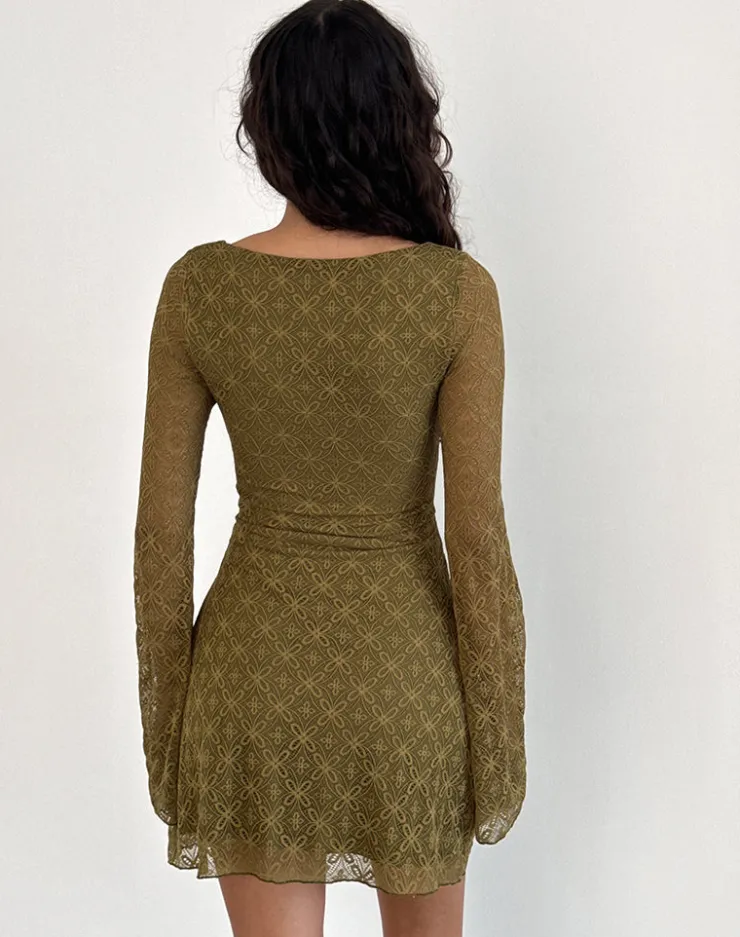 Women Motel Rocks Basics | Day Dresses | Sevila Long Sleeve Mini Dress in Textured Moss Green