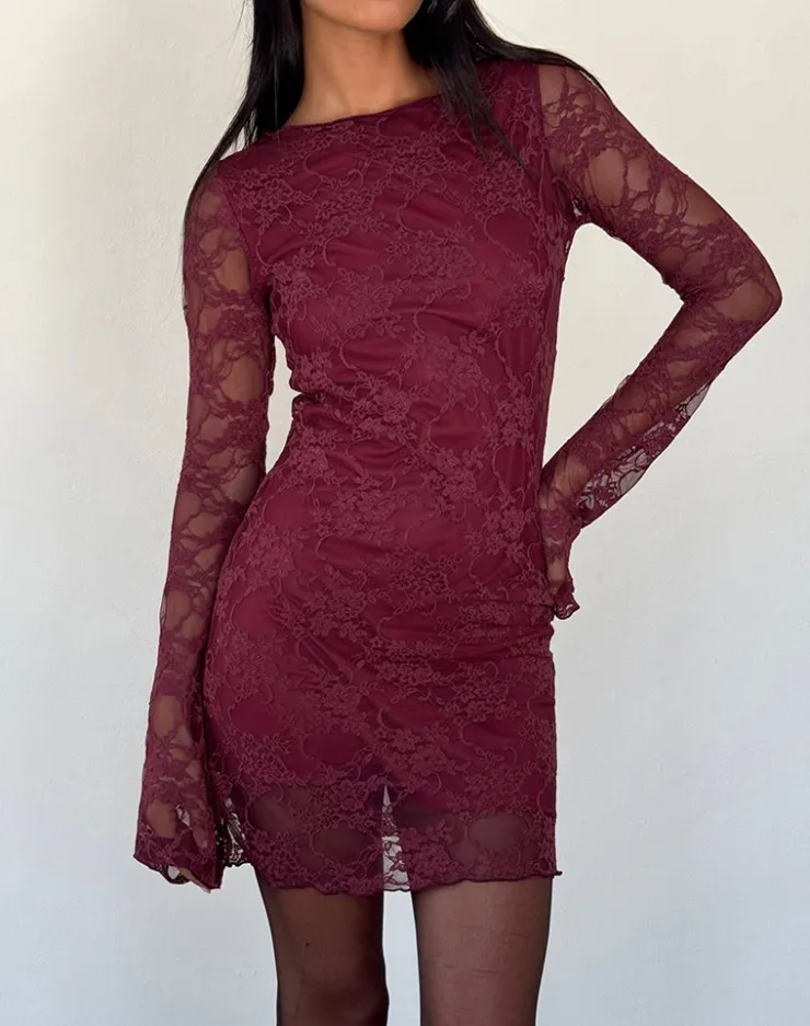 Women Motel Rocks Long Sleeve Dresses | Party Dresses | Sevila Long Sleeve Mini Dress Lace Burgundy