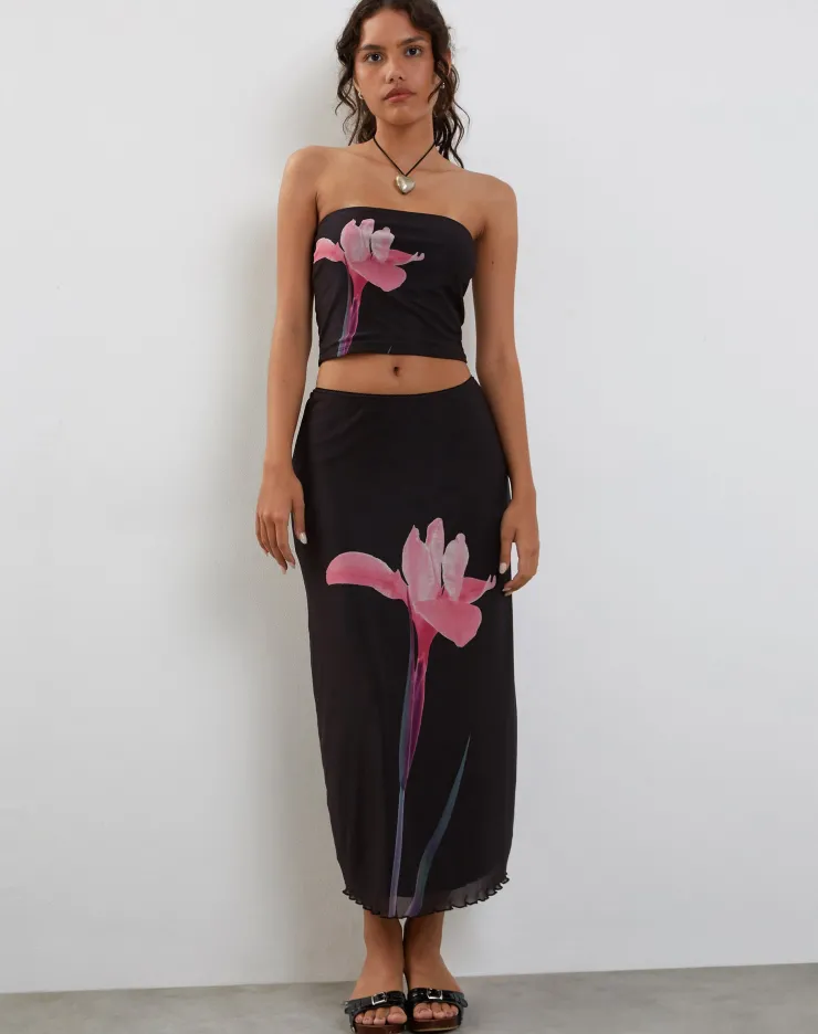 Women Motel Rocks Bandeau Tops | Shae Bandeau Top in Black with Pink Flower Placement