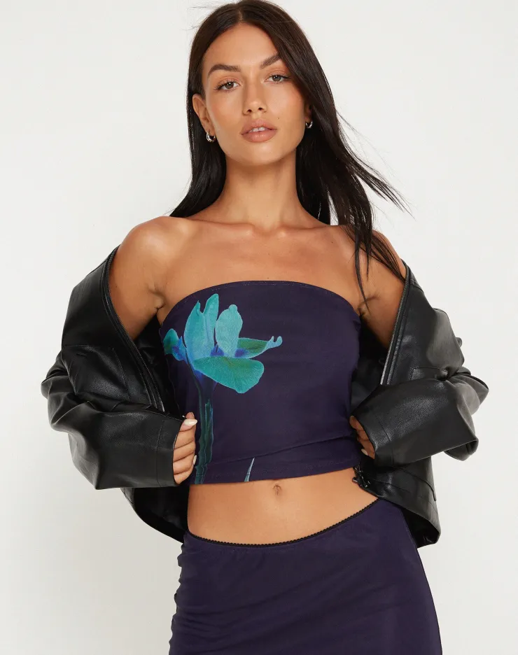 Women Motel Rocks Printed Tops | Shae Mesh Bandeau Top in Navy Flower