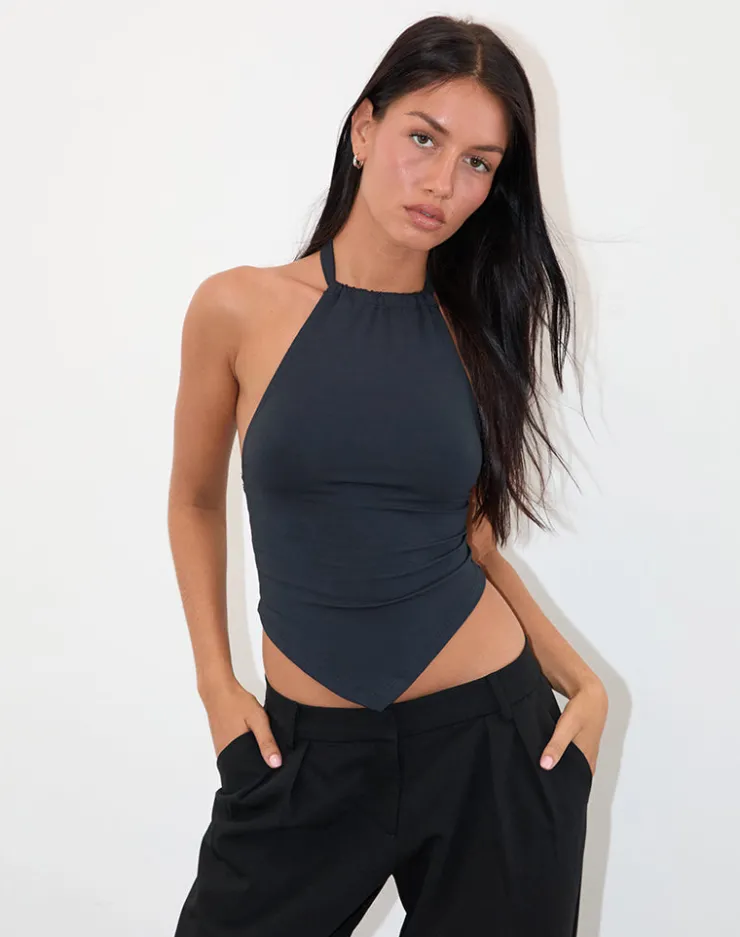 Women Motel Rocks Halterneck Tops | Going Out Tops | Shalas Halter Top in Jersey Ocean Storm