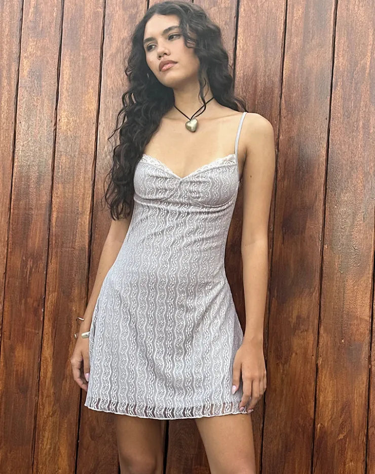 Women Motel Rocks Bodycon Dresses | Party Dresses | Shania Mini Dress in Silver Grey Lace Mesh