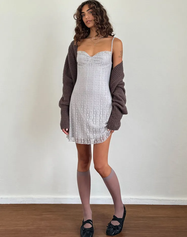 Women Motel Rocks Bodycon Dresses | Party Dresses | Shania Mini Dress in Silver Grey Lace Mesh