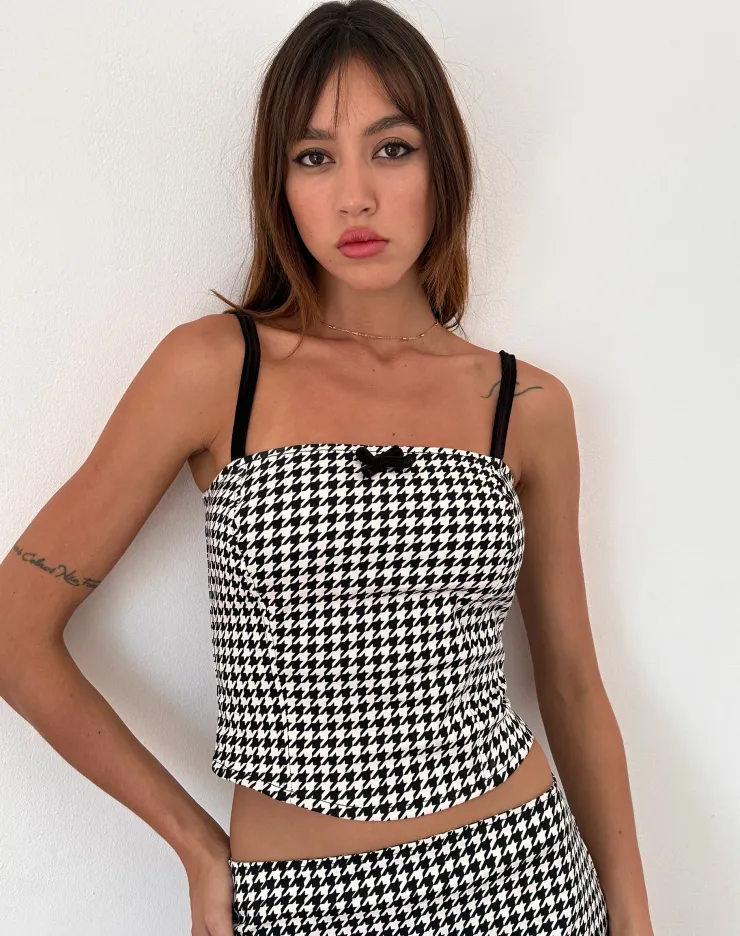 Women Motel Rocks Printed Tops | Corset Tops | Shika Corset Top in Monochrome Dogtooth