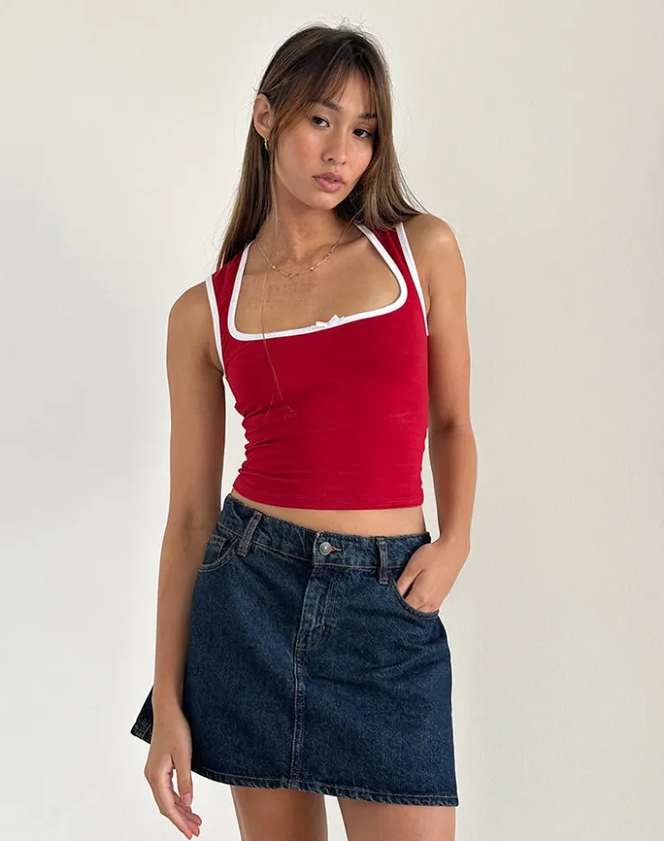 Women Motel Rocks Basic Tops | Vest Tops | Shinju Top in Adrenaline Red with White Binding