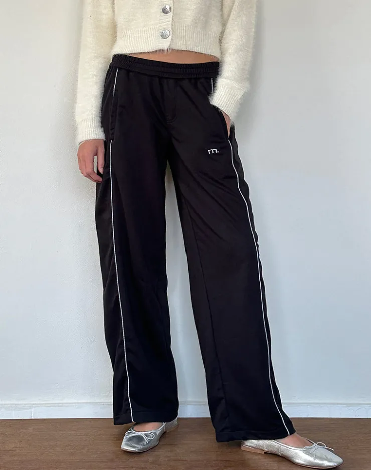 Women Motel Rocks Basics | Shobi Wide Leg Jogger in Black with Grey Piping