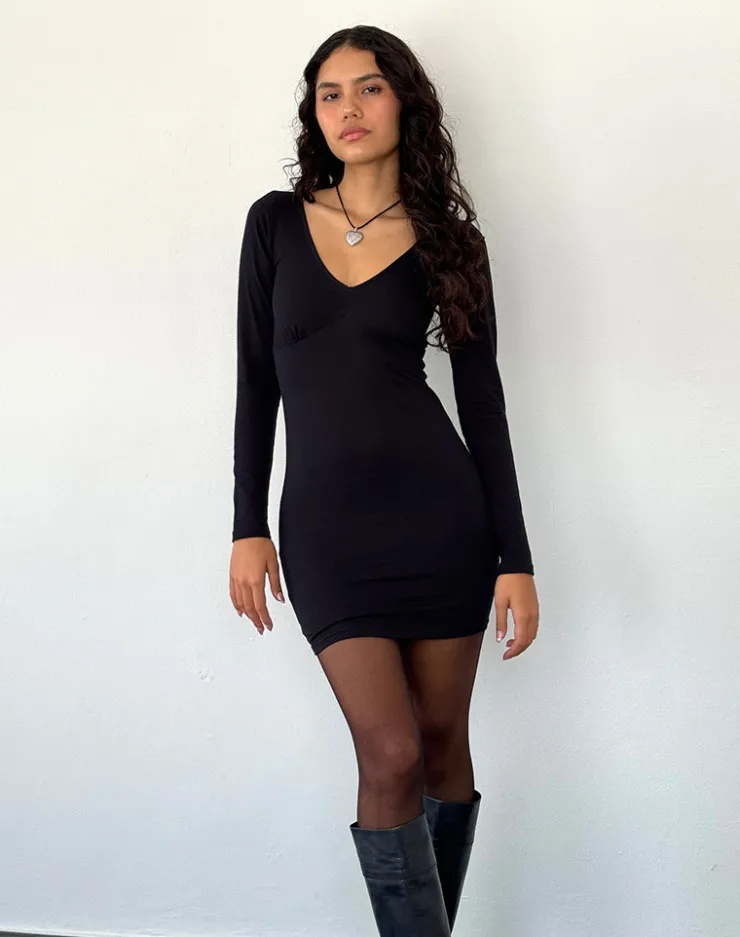 Women Motel Rocks Basics | Day Dresses | Silsali Lycra Mini Dress in Black