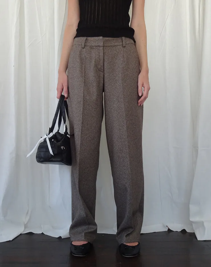 Women Motel Rocks Wide Leg Pants | Low Rise Pants | Sirkia Low Rise Tailored Trouser in Dark Brown