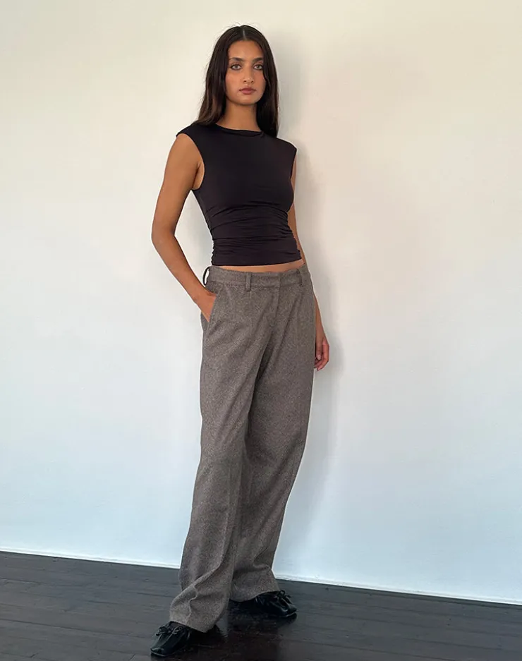 Women Motel Rocks Wide Leg Pants | Low Rise Pants | Sirkia Low Rise Tailored Trouser in Dark Brown