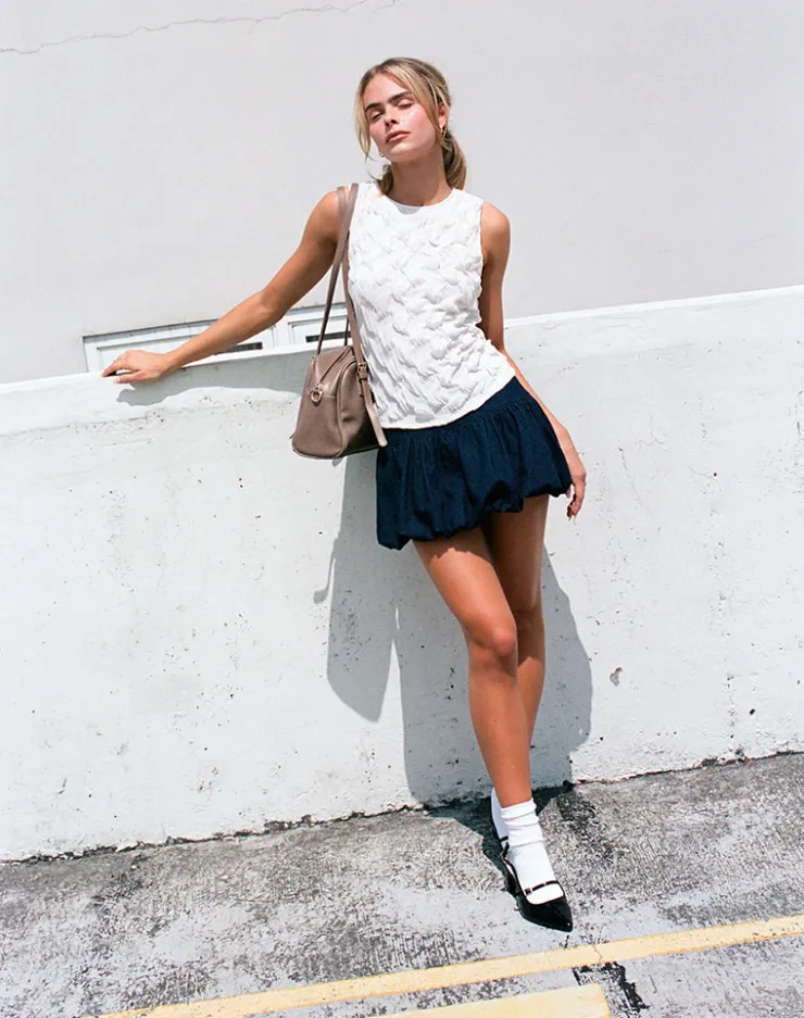 Women Motel Rocks Mini Skirts | Sisila Puffball Mini Skirt in Chambray Indigo