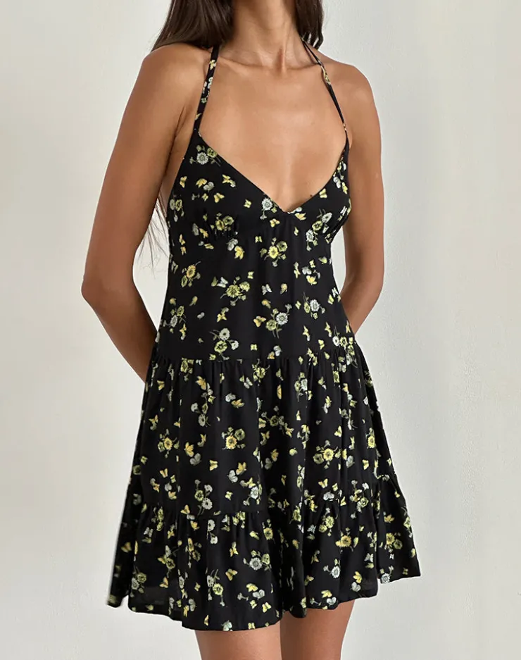 Women Motel Rocks Printed Dresses | Day Dresses | Siskana Mini Dress in Lemon and Lime Black