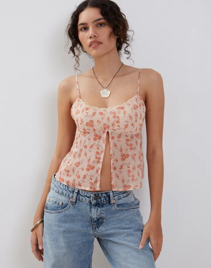 Women Motel Rocks Strappy Tops | Slavina Cami Butterfly Top in Peach Cherry Blossom