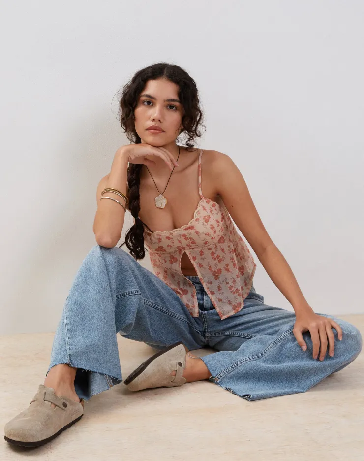 Women Motel Rocks Strappy Tops | Slavina Cami Butterfly Top in Peach Cherry Blossom