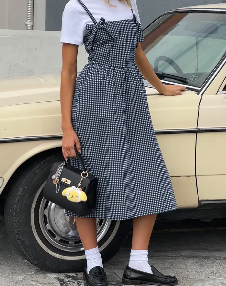 Women Motel Rocks Printed Dresses | Midi Dresses | Sloane Midi Dress in Mini Dark Blue Gingham