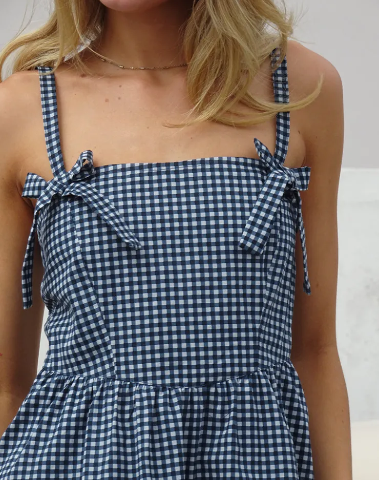 Women Motel Rocks Printed Dresses | Midi Dresses | Sloane Midi Dress in Mini Dark Blue Gingham