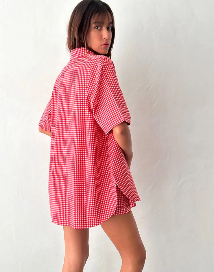 Women Motel Rocks Shirts And Blouses | Long Sleeve Tops | Smith Oversized Shirt in Red Gingham