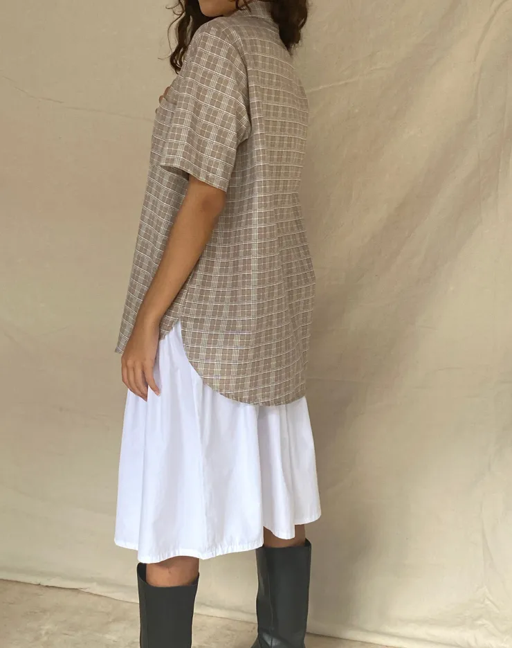 Women Motel Rocks Printed Tops | Smith Short Sleeve Shirt in Taupe Check