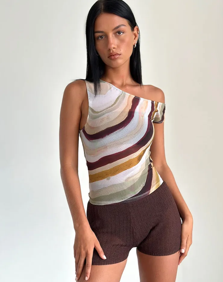 Women Motel Rocks Printed Tops | Strappy Tops | Sohan Asymetrical Top in Mesh Wiggle Sunset