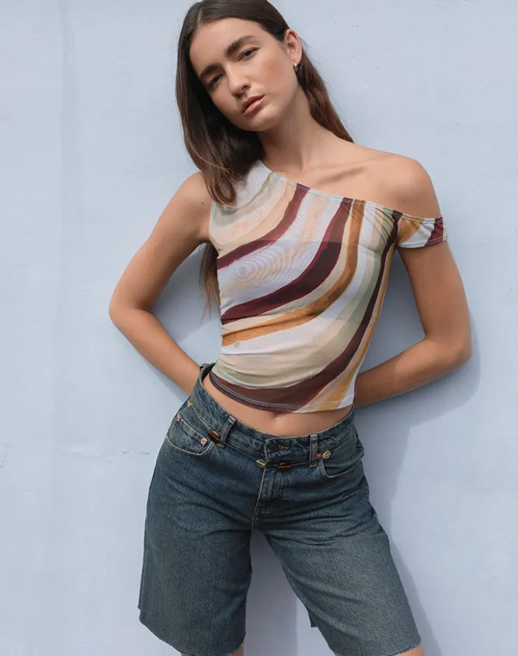 Women Motel Rocks Printed Tops | Strappy Tops | Sohan Asymetrical Top in Mesh Wiggle Sunset