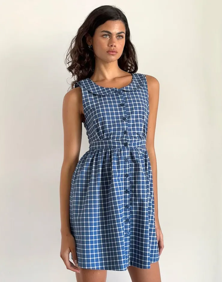 Women Motel Rocks Day Dresses | Mini Dresses | Sokasi Mini Dress in Navy Tartan