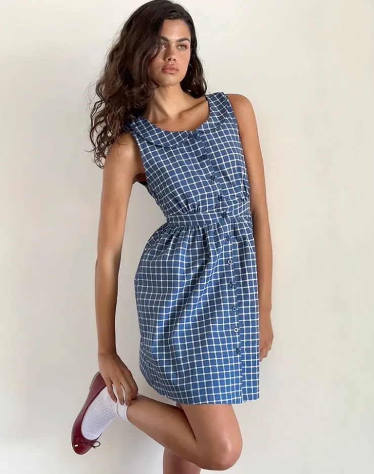 Women Motel Rocks Day Dresses | Mini Dresses | Sokasi Mini Dress in Navy Tartan