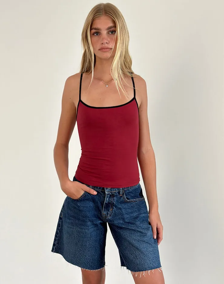 Women Motel Rocks Basic Tops | Strappy Tops | Solani Top in Adrenaline Red with Black Binding