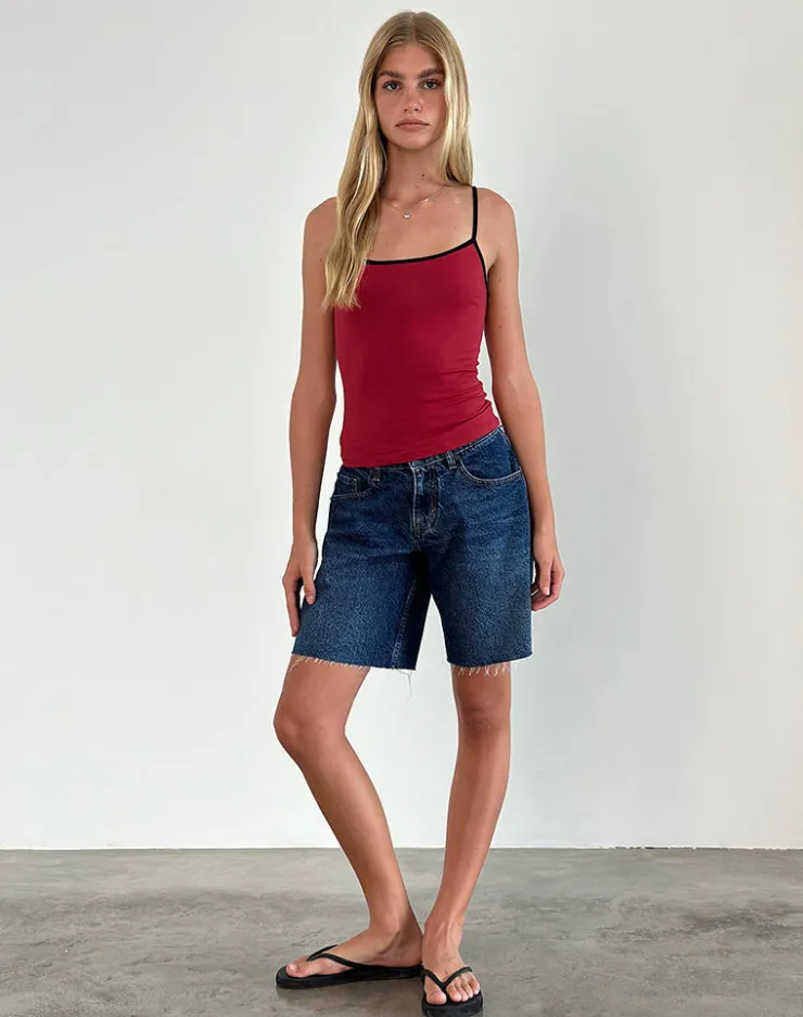 Women Motel Rocks Basic Tops | Strappy Tops | Solani Top in Adrenaline Red with Black Binding