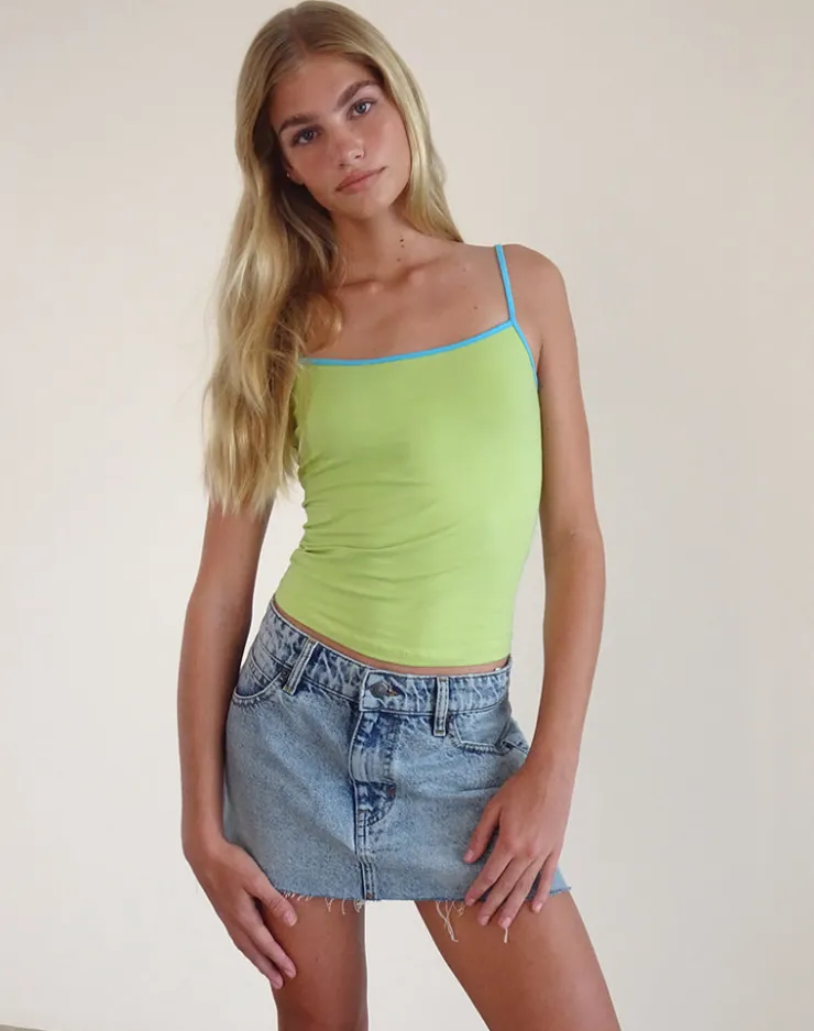 Women Motel Rocks Basic Tops | Vest Tops | Solani Top in Green Banana with Blue Binding