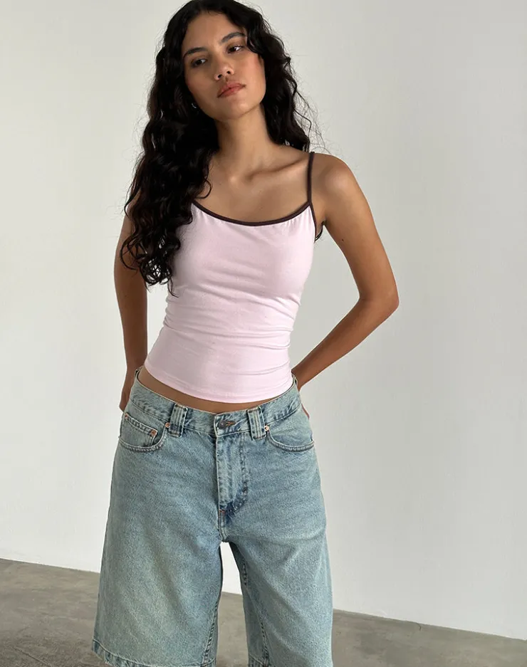 Women Motel Rocks Basic Tops | Vest Tops | Solani Top in Light Pink with Deep Mahogany Binding