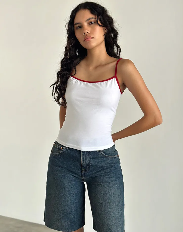 Women Motel Rocks Basic Tops | Vest Tops | Solani Top in White with Adrenaline Red Binding