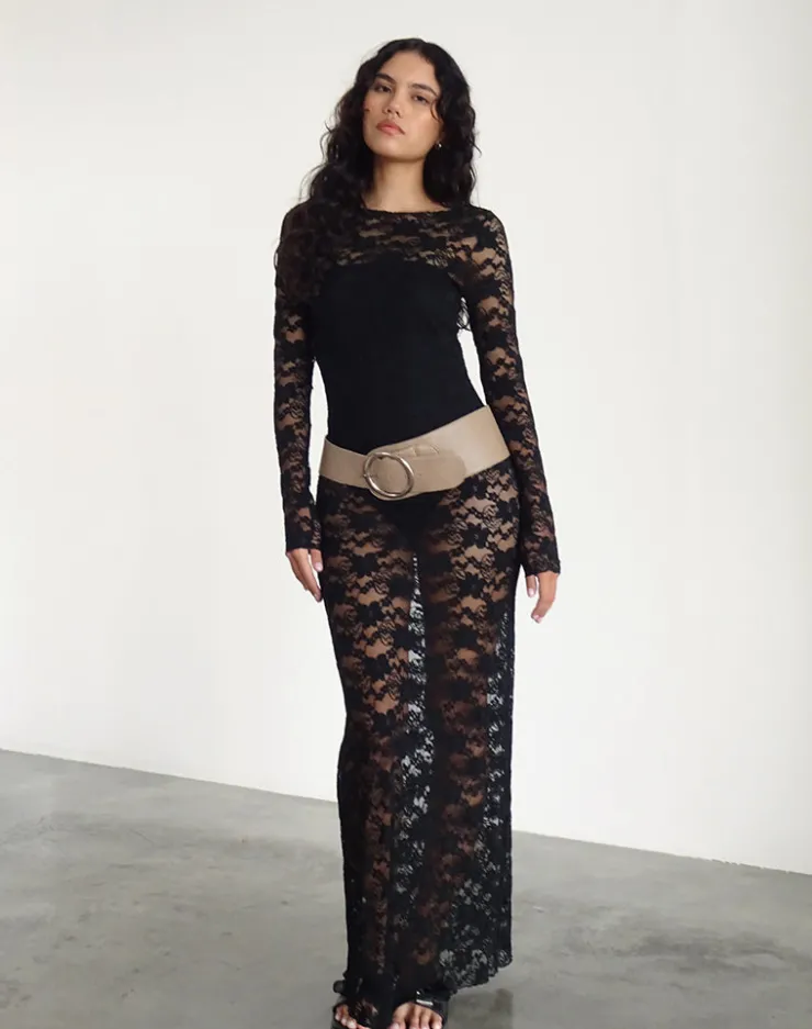 Women Motel Rocks Little Black Dresses | Party Dresses | Sophie Unlined Maxi Dress in Black Jasmine Lace